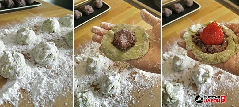 recette ichigo daifuku anko matcha étape 4