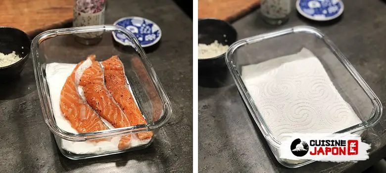 recette saumon japonais salé shiozake étape mouchoir