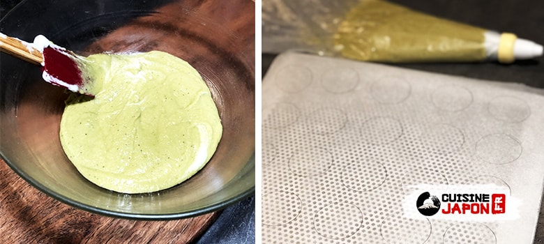 recette macaron matcha thé vert sésame noir étape 2