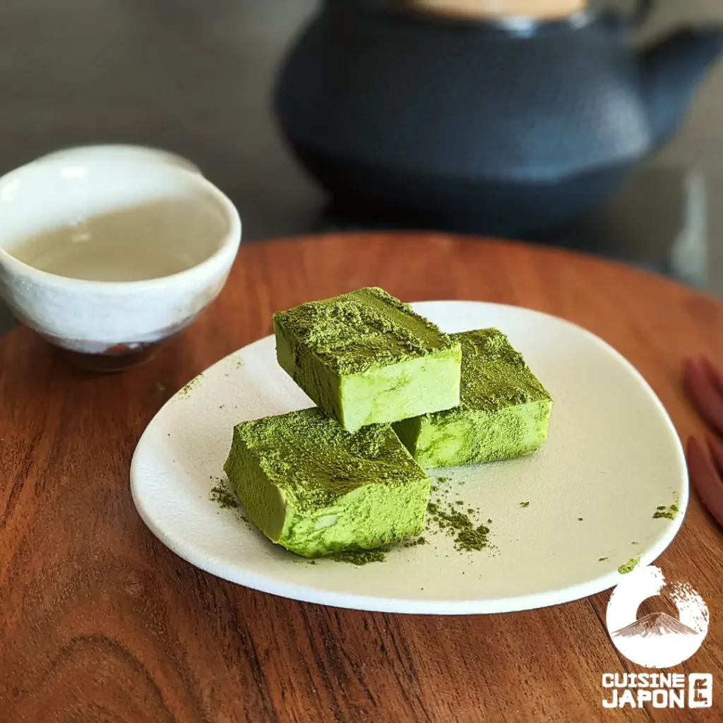 Recette japonaise chocolats blancs au matcha carré matcha final lumiere