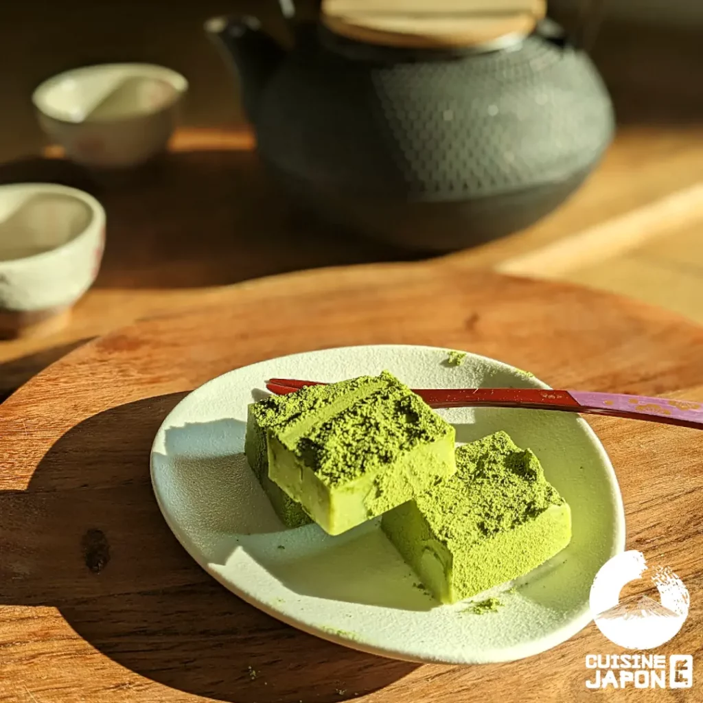 Recette japonaise chocolats blancs au matcha carré matcha final lumiere